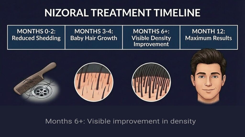 Ketoconazole shampoo results timeline infographic